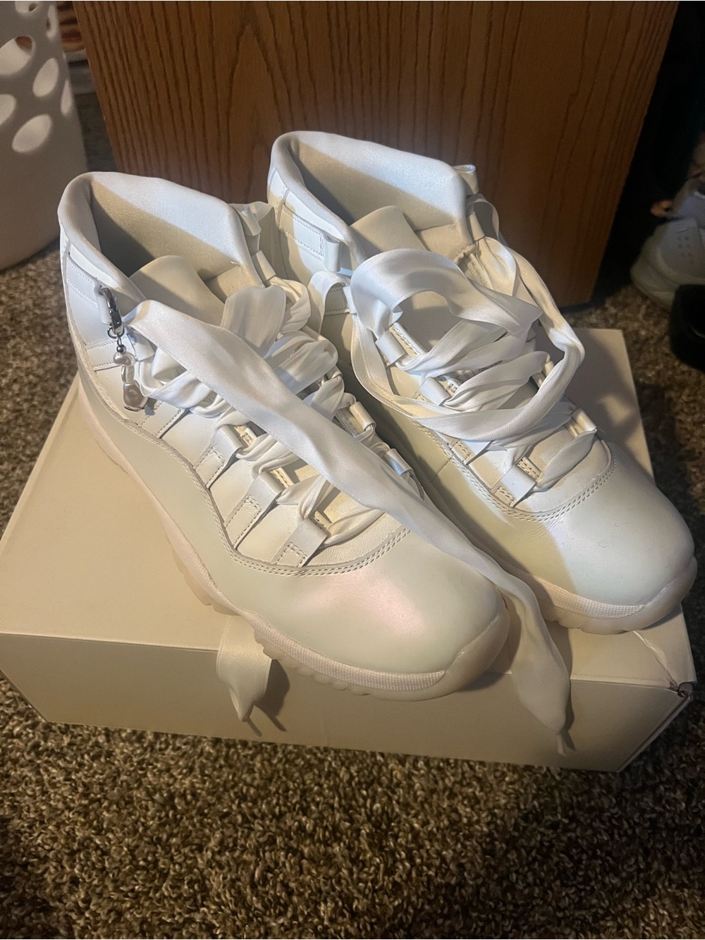 Women's White High-Top Fashion Sneakers - Satin Ribbon Laces